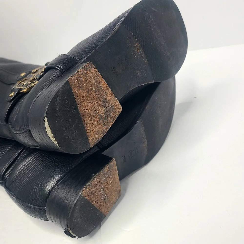 Tory Burch Amanda Medallion Riding Equestrian Tall Leather‎ Boots 8.5 M Black
